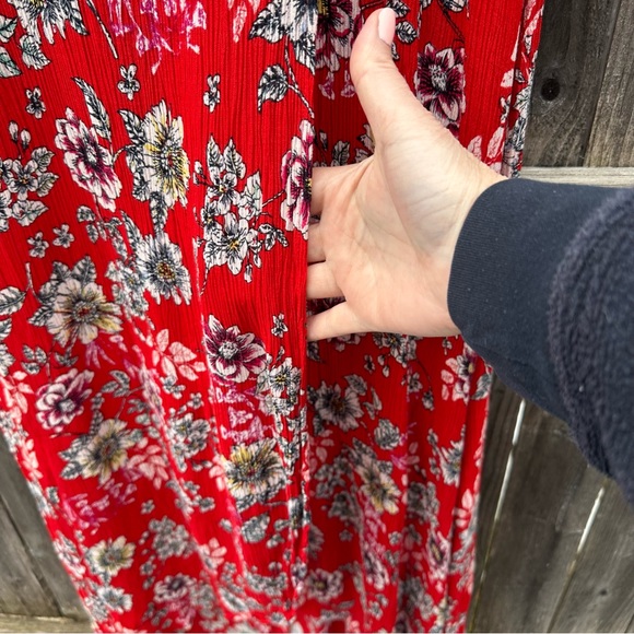 Patrons of Peace Faux Wrap Red Floral Waist Tie Boho Hippy Maxi Dress Sz M - Picture 6 of 13